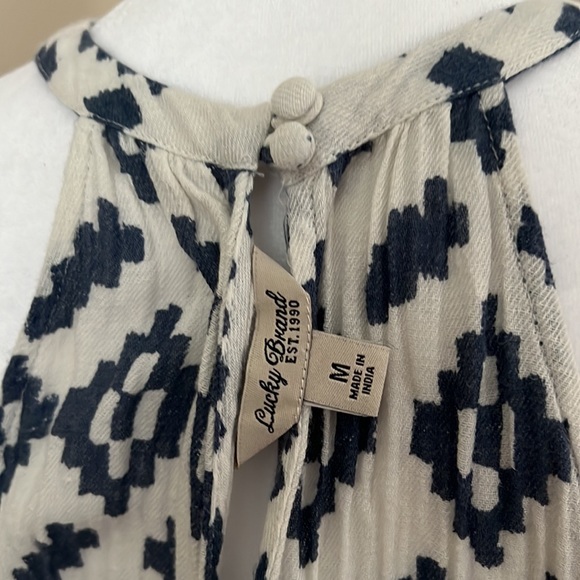 Lucky Brand tank top blue and cream diamond print women’s size medium - Picture 6 of 7